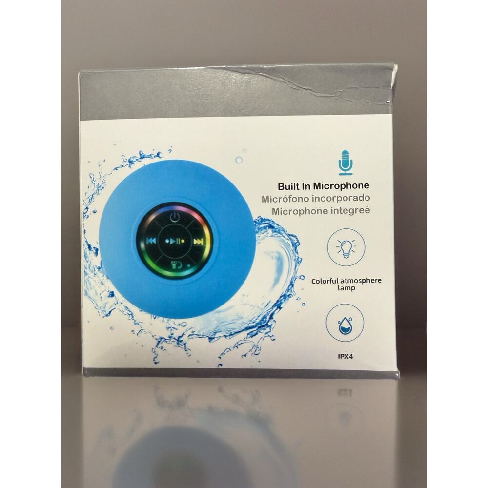 NIB Waterproof Bluetooth Shower Speaker LED Light Mic IPX4 sing in the shower
